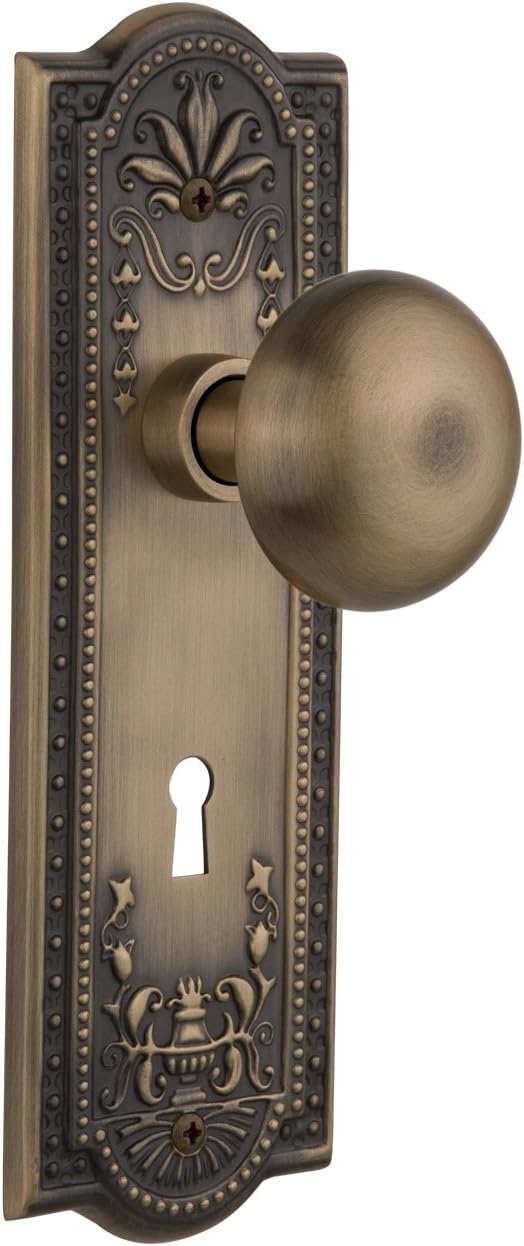 Nostalgic Warehouse Meadows Plate with Keyhole New York Knob, Double Dummy, Antique Brass