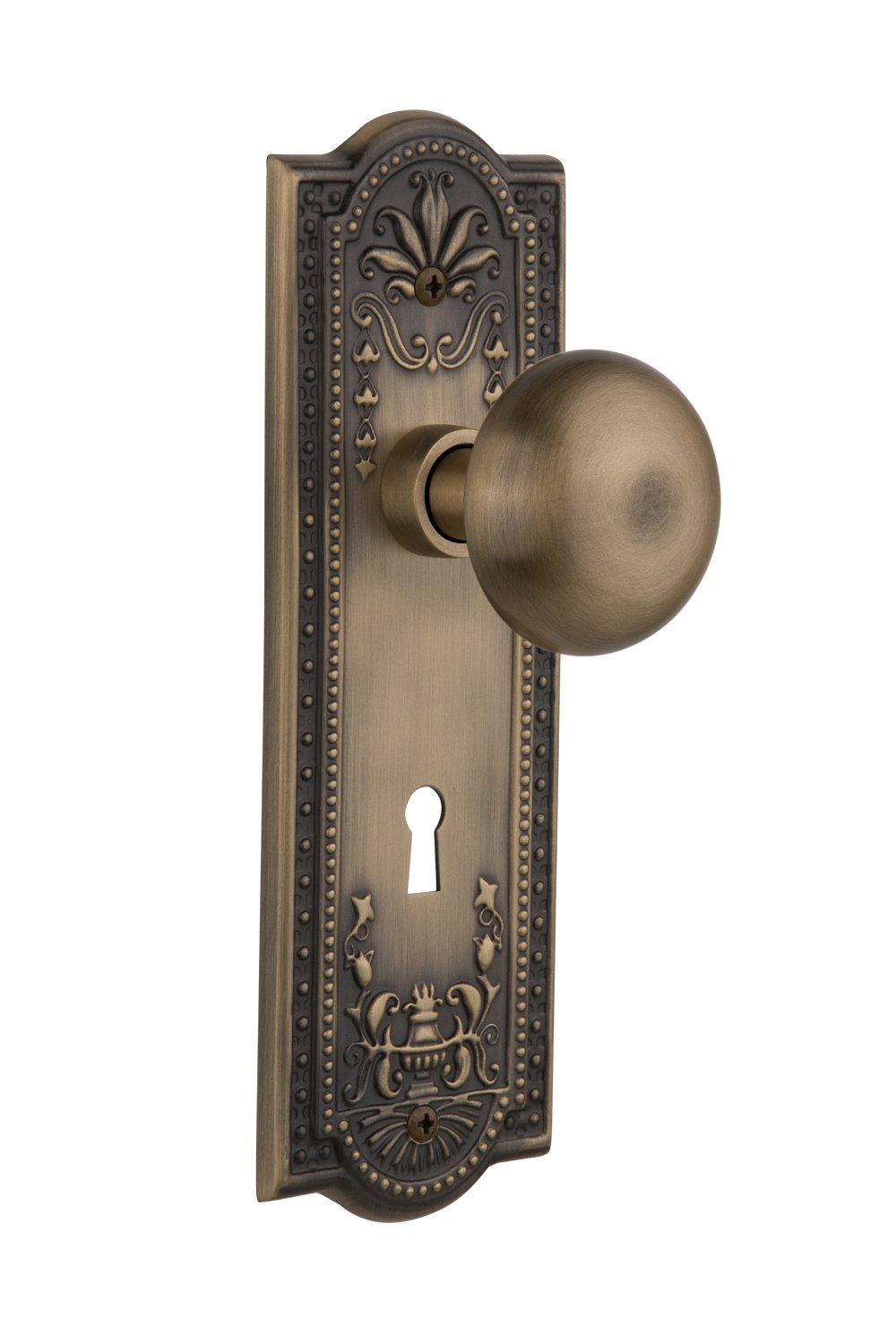Poignée de porte New York en laiton antique avec plaque Meadows élégante pour double porte factice