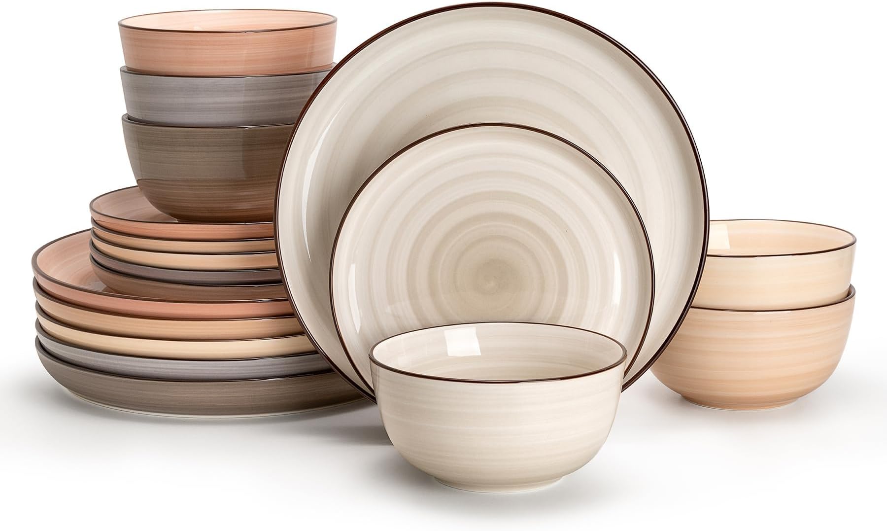 18-Piece Porcelain Round Crockery Dinner Set for 6, Neutral Colors