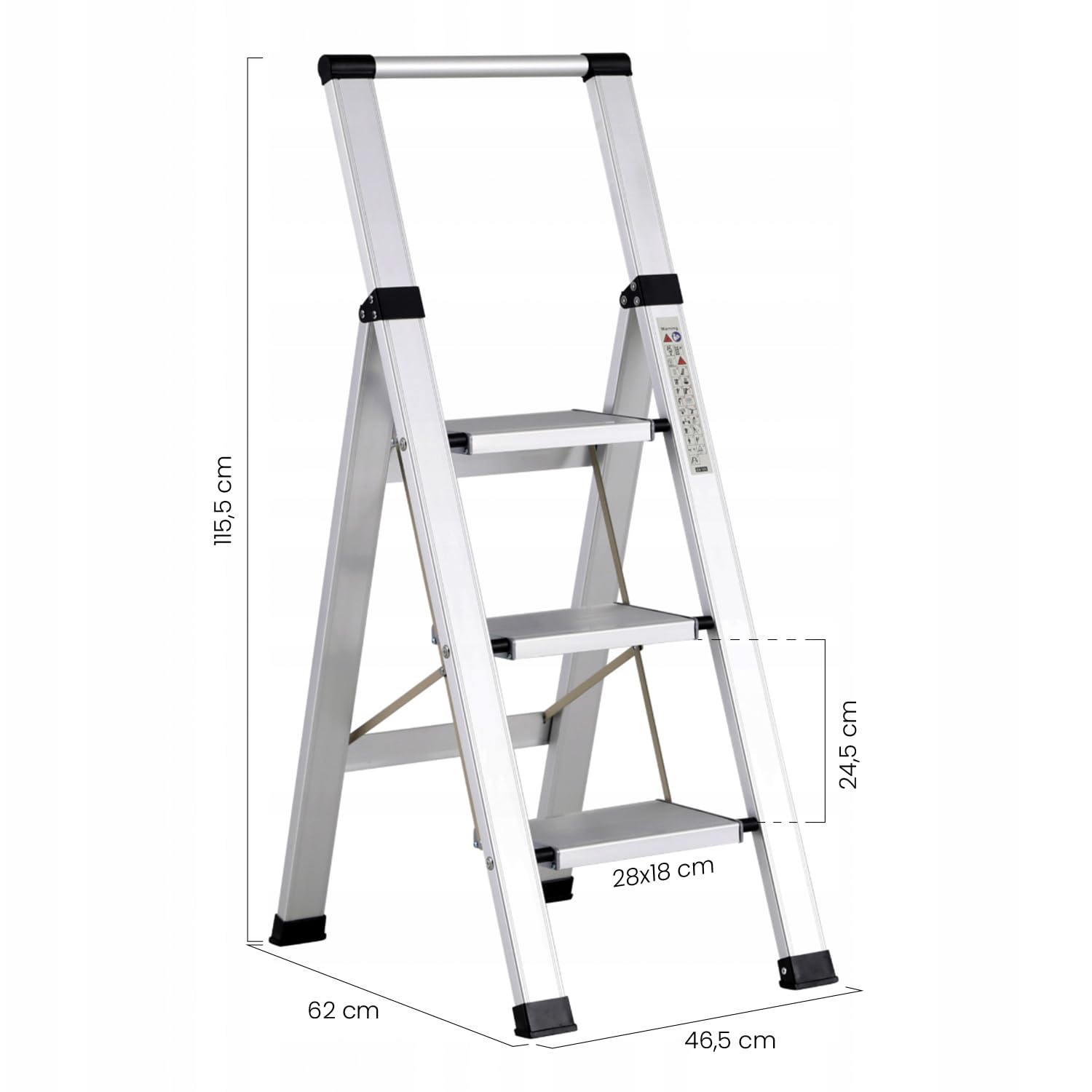 Brigros - Scala Piatta per uso domestico, Scalita la rivoluzione delle scale, in alluminio, Super Leggera, Ultra piatta, Facile da conservare e traportare, non occupa spazio (Galva - 3 Gradini)