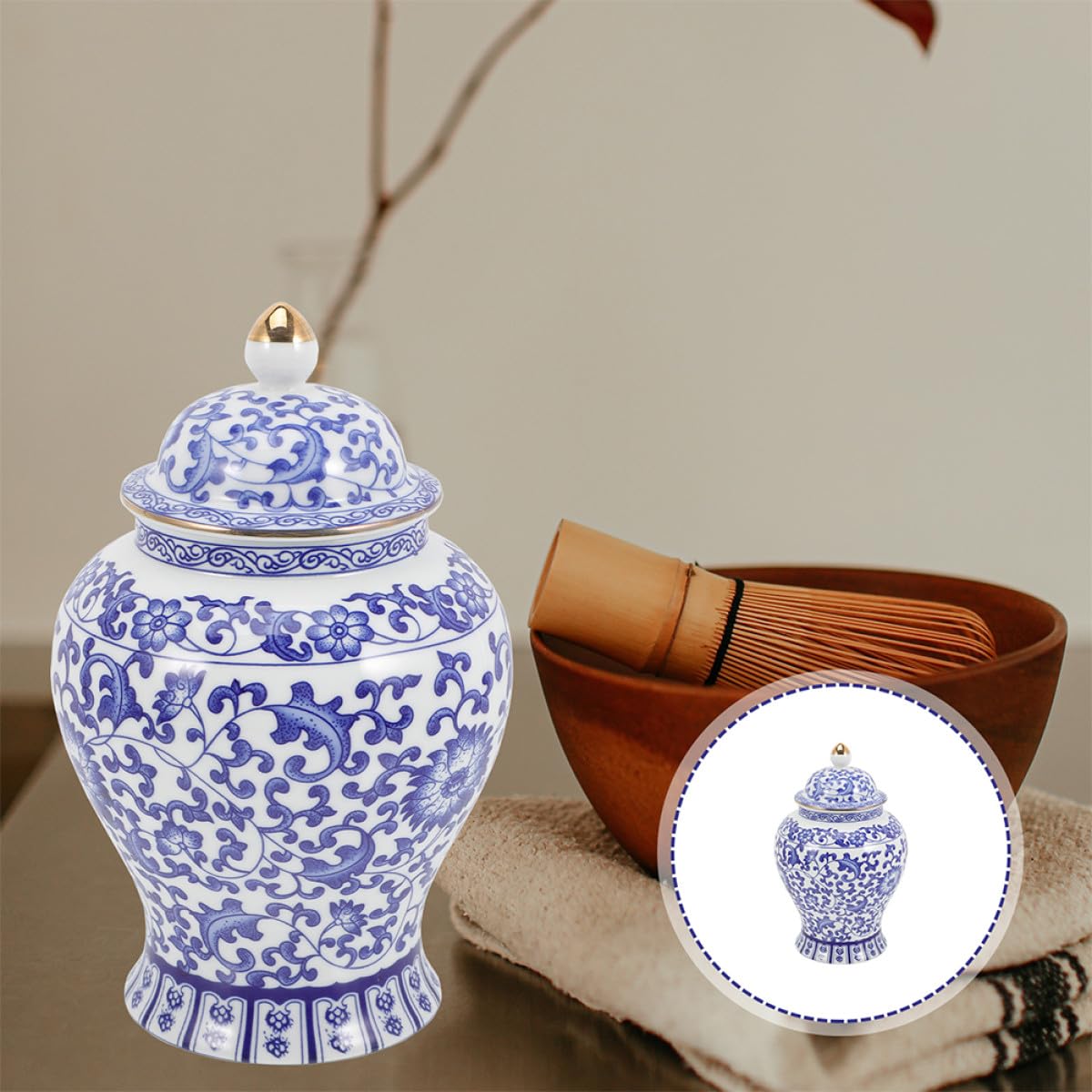 Tarro de Cerámica Azul 44 Oz para Almacenamiento de Té Suelto y Dulces Tapa, Adecuado para Uso en Cocina y Espacio de Trabajo