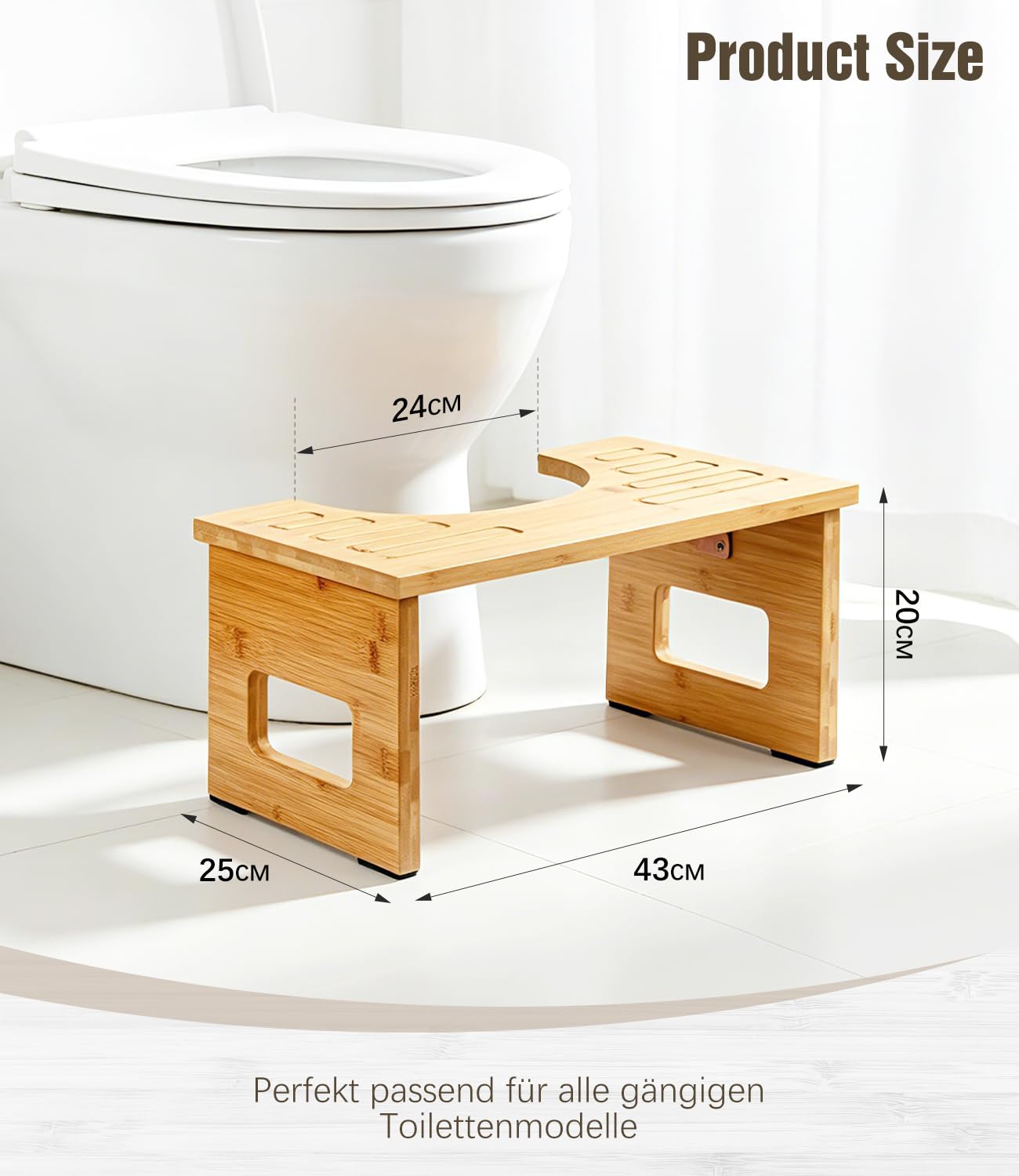 Toilettenhocker aus Bambus Holz für Erwachsene, Klohocker mit Anti-Rutsch-Pads, Ergonomischer WC Hocker für Badezimmer