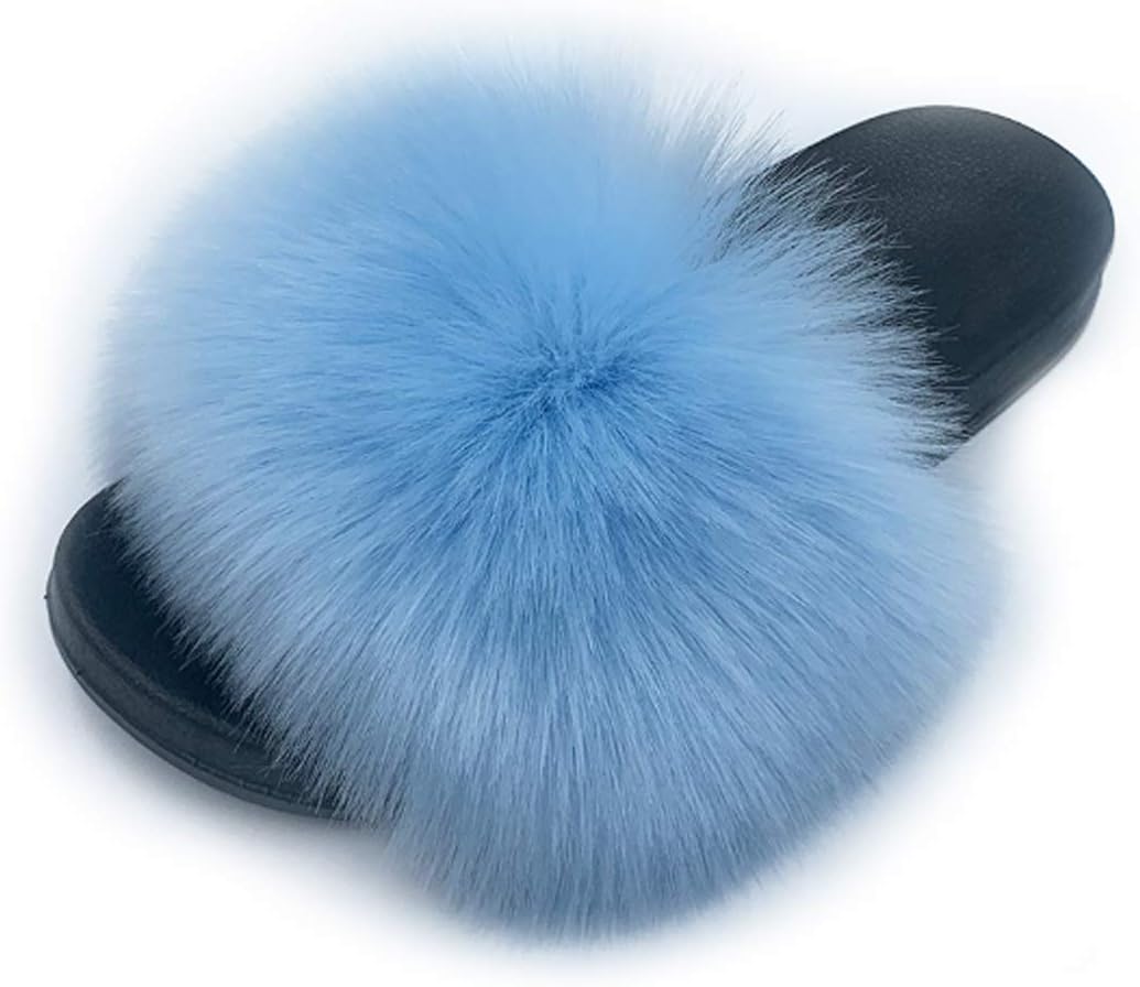 Women's Faux Fur Slides Slippers Fluffy Fuzzy Sandals Open Toe Furry Slide Flip Flop Indoor Outdoor - Image 3