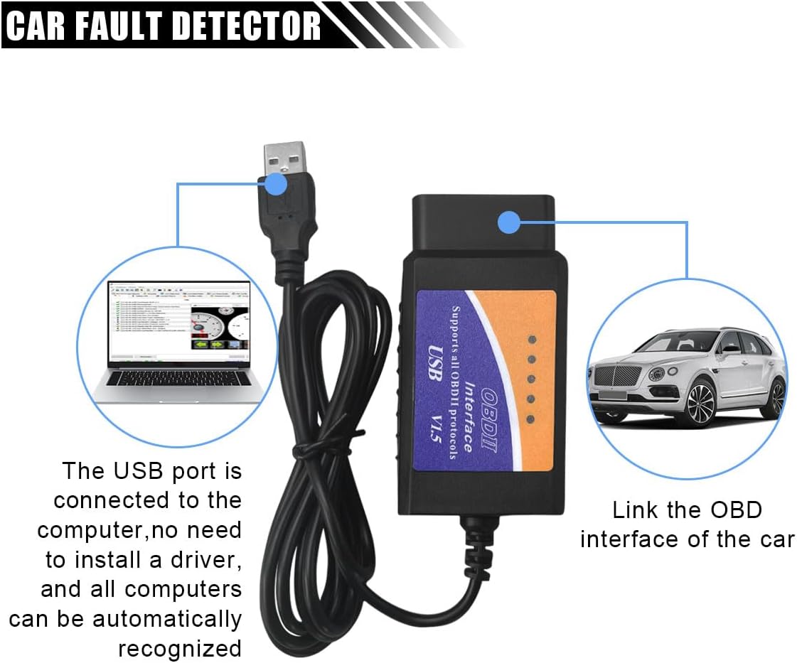 ELM327 OBD2 USB Adapter, Diagnostic Coding Tool, ELMconfig Scanner OBDII Scan Tool with MS-CAN/HS-CAN Switch for Windows, Not Competible with Vehicles Required Chips