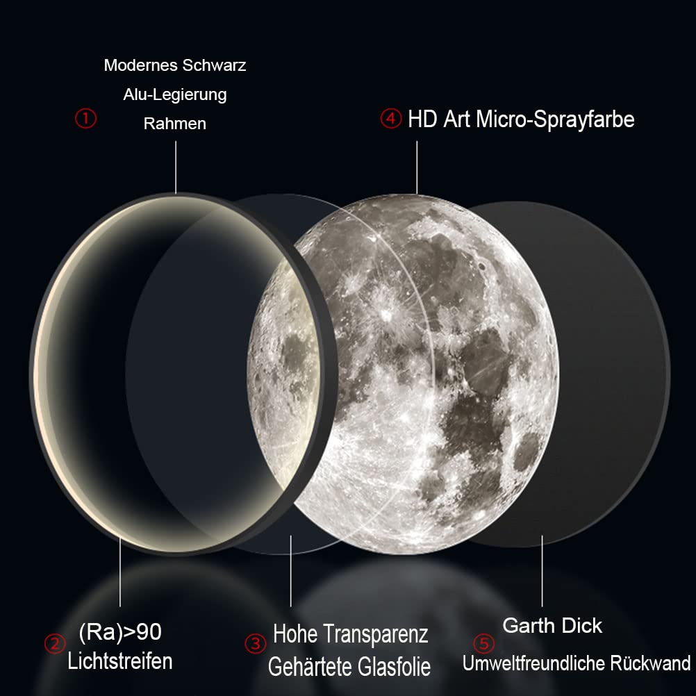 Lampada da Parete a LED a Forma di Luna, Lampada per Bambini dimmerabile con Telecomando, 18W, Rotonda, per Interni, Ideale per cameretta, Comodino, Illuminazione Notturna Decorati