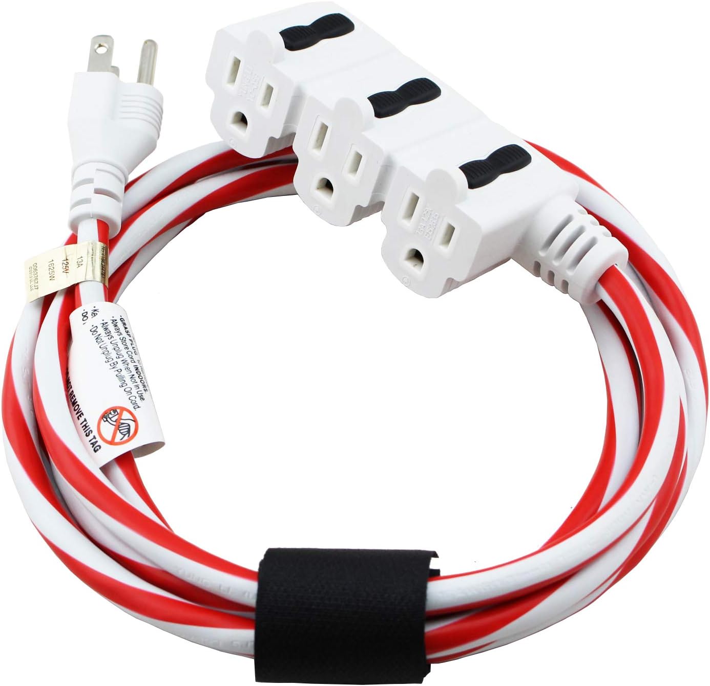 Indoor holiday extension cord with 3 EZClickLock lockable inlets, 8