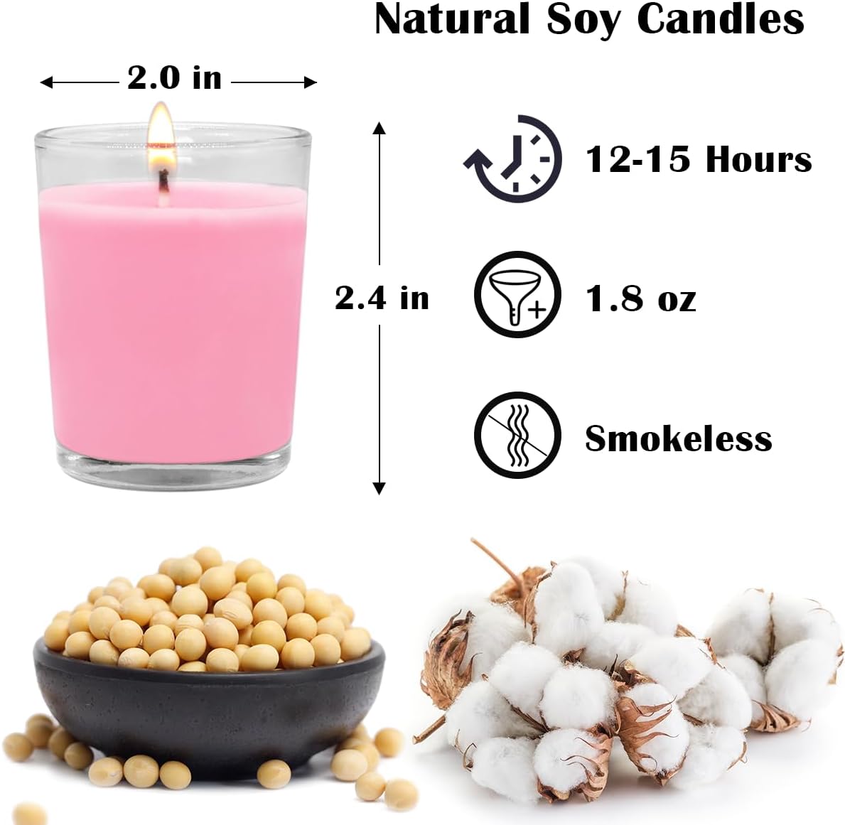 Set of 20 Pink Votive Candles Clear Glass Filled Unscented Soy Wax Candle for Home Spa Weddings Romantic Holiday Party and DIY