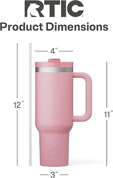 RTIC 40 oz Road Trip Tumbler Double-Walled Cermaic Lined Insulated Stainless Steel Portable Travel Coffee Mug Cup with Lid, Handle and Straw, Dusty Rose