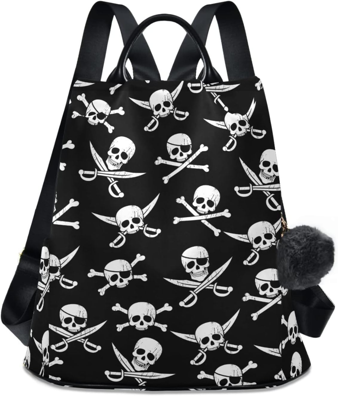 CBBYY Pirate Skull Backpack Purse for Women Nylon Anti-theft Travel Backpack Lightweight Shoulder Bag with Plush Ball Keychain