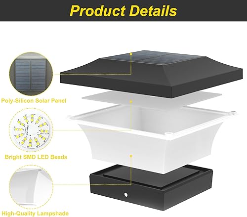 Miniatura 59 de T-SUN Luces solares para poste, luces solares impermeables para exteriores para postes de madera de 4 x 4, iluminación LED blanca de 6000 K