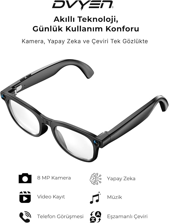 G2 Pro Akıllı Yapay Zeka (AI) Gözlük – Kamera, Bluetooth, Hafıza, Müzik, AI Ast., Canlı Çeviri, IPX5_Şeffaf Lens