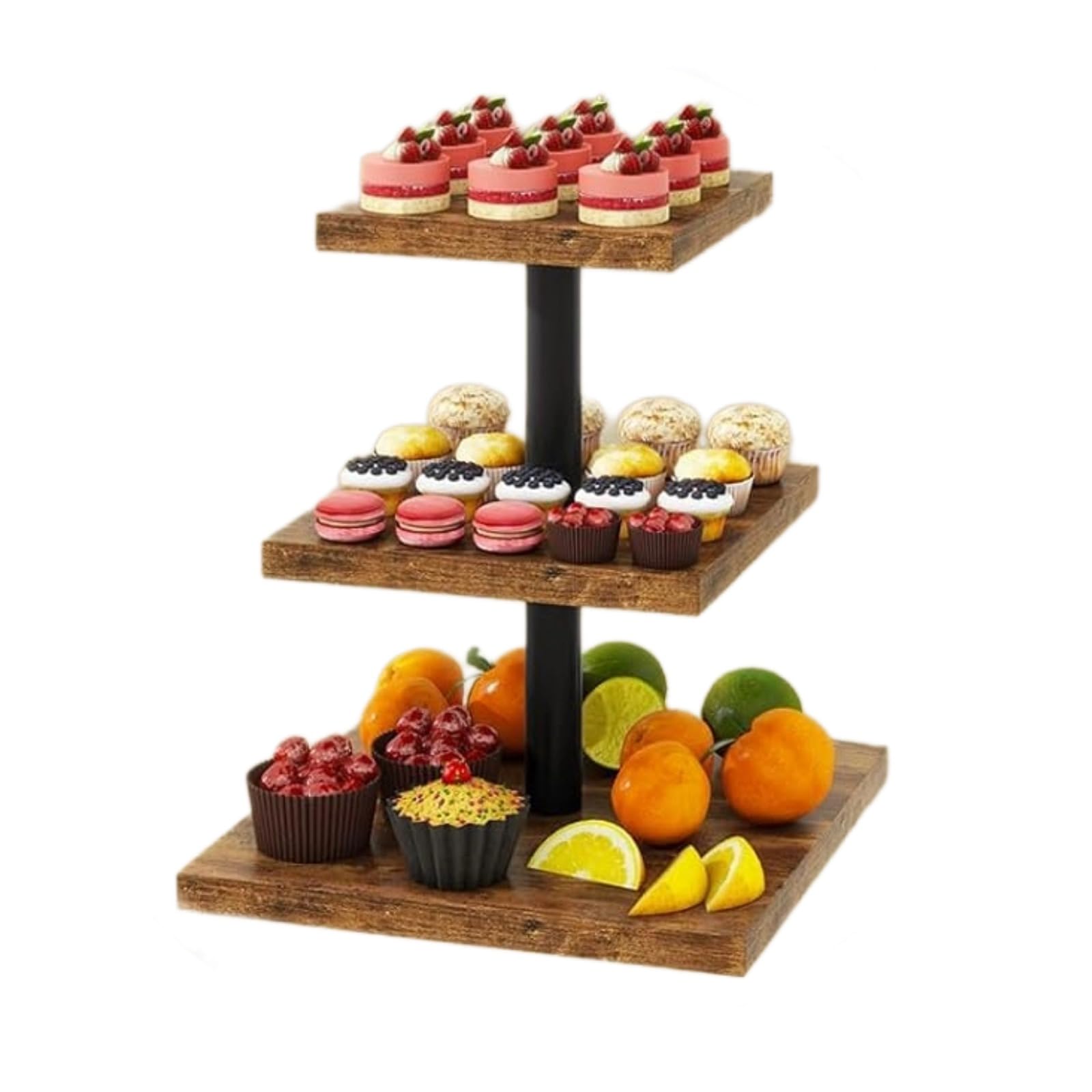 Présentoir à cupcakes en bois 3 étages carré support gâteau anniversaire et fête