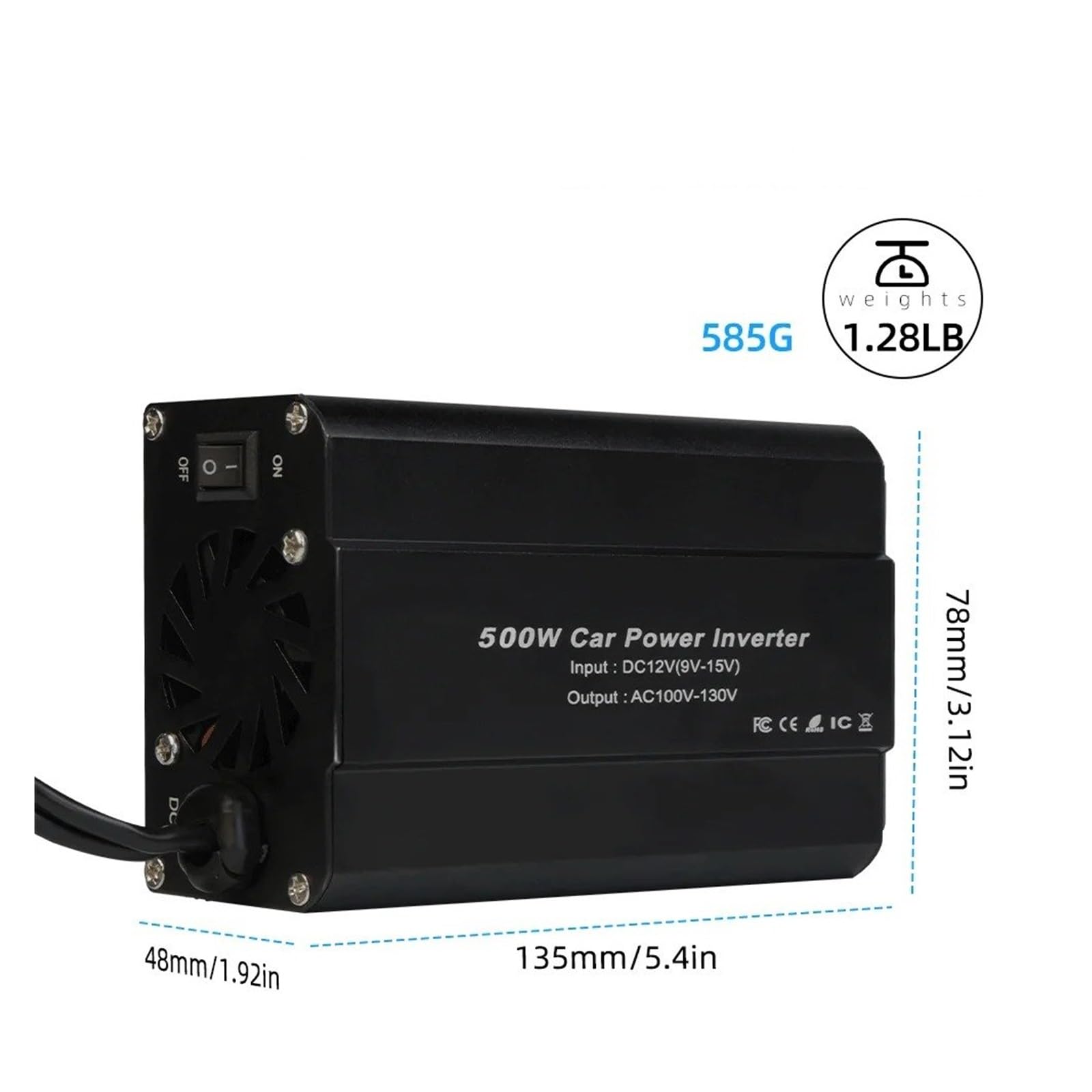 Inversor De Corriente para Coche 300 W 500 W 1500 W 2000 W 2600 W 4000 W 60 Hz CC A CA para Cargar Teléfonos Portátiles Portátil(500W Black)
