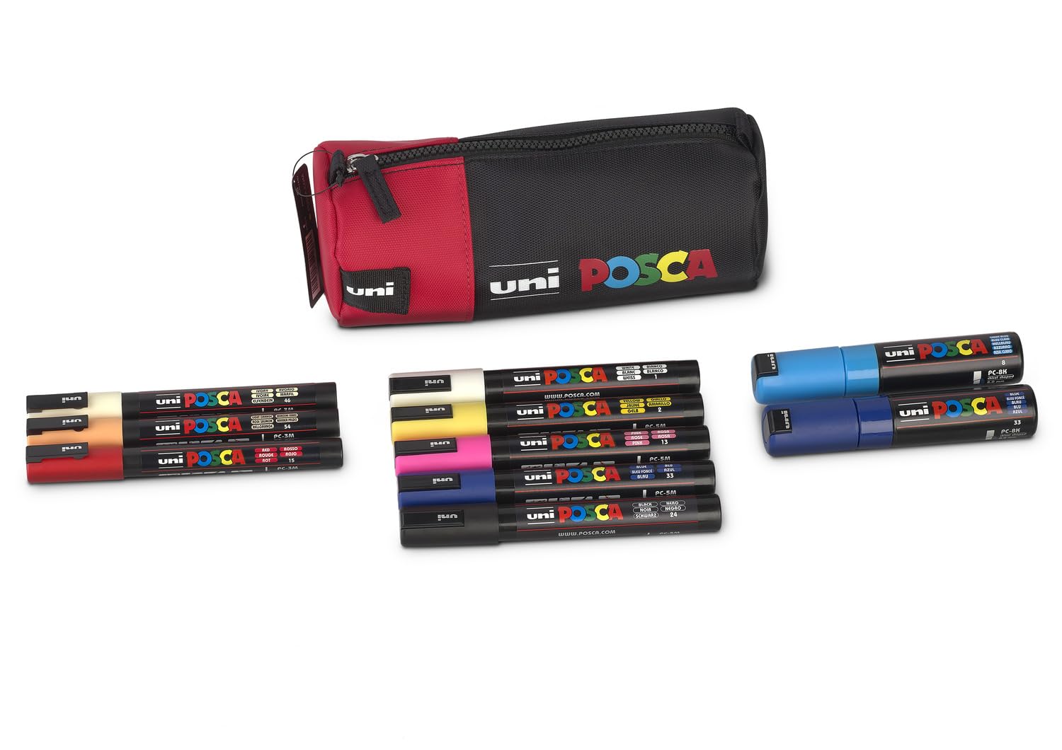 POSCA - Acrylmarker Set 10 Stifte mit Mäppchen | Acrylmarker mit PC-3M, PC-5M & PC-8K Spitzen für nahezu alle Oberflächen