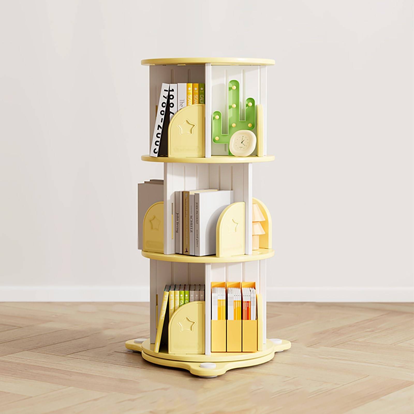 ASerZenith 360° Rotating Decorative Bookshelf Multifunctional Vertical Storage Shelf Office Home Decor Stand Yellow 100Cm/39.4In Stylish Space-Saving Solution,100Cm