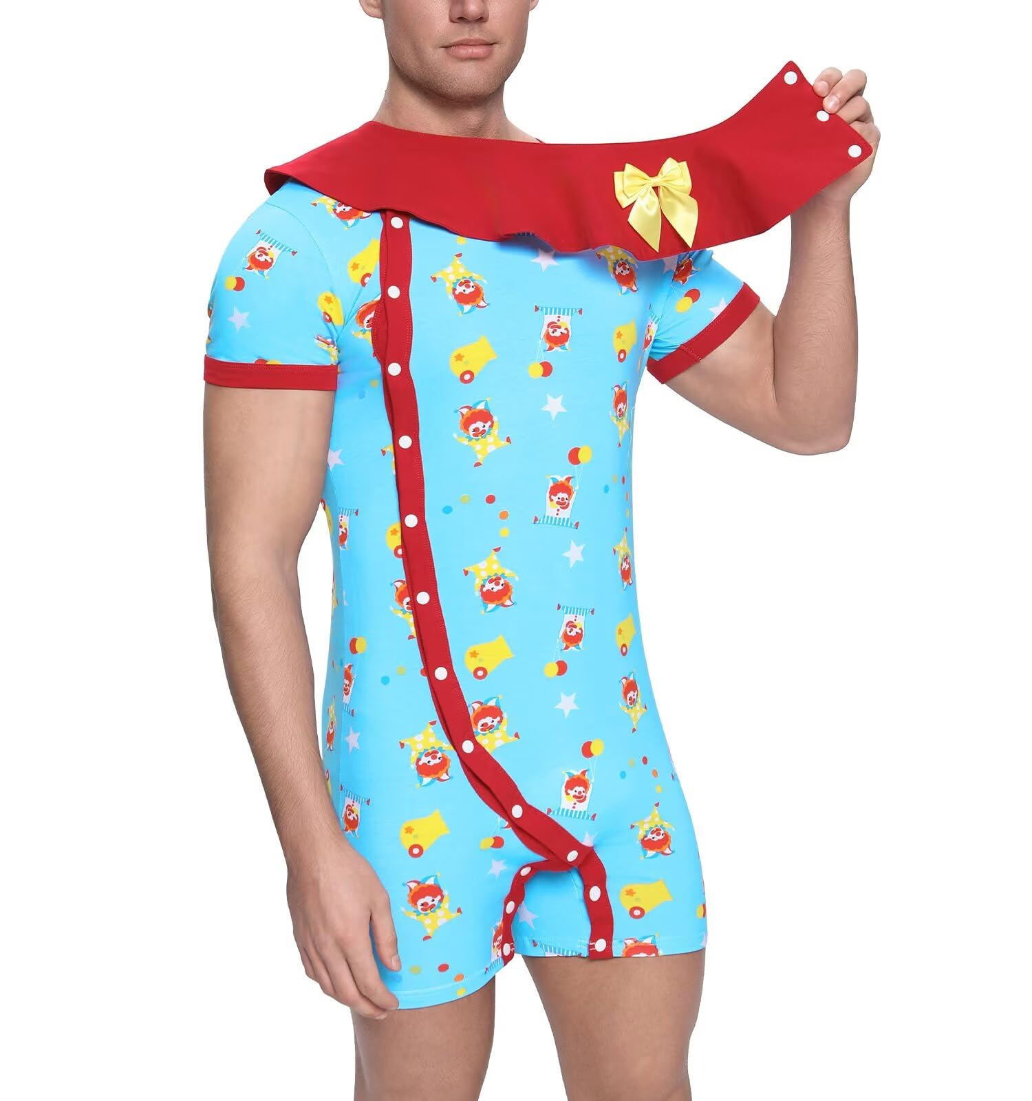 Landofgenie Combinaison Une pièce pour Homme Onesie Pyjama Bodysuit à Manches Courtes pour Homme Pyjama à col Amovible avec imprimé Clown