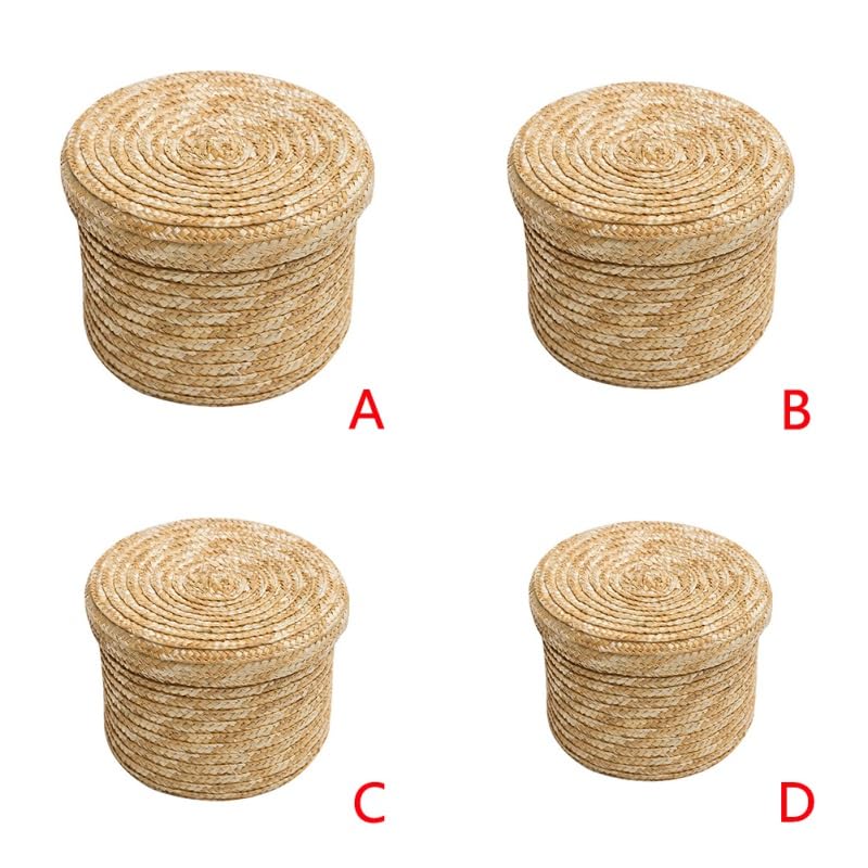 Wäschekorb Gras Handgewebter Aufbewahrungskorb mit Deckel Weben Snack Kleinigkeiten Kosmetik Aufbewahrungsbox Haushaltsaufbewahrung(B 18CM)