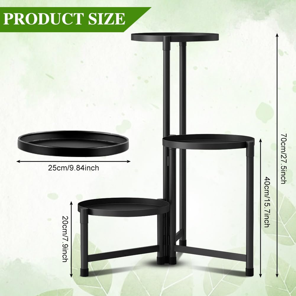 Scaffale per fiori in metallo, a 3 livelli, nero, supporto per piante, per interni ed esterni, scaffale decorativo per terrazza, giardino, balcone, soggiorno, camera da letto