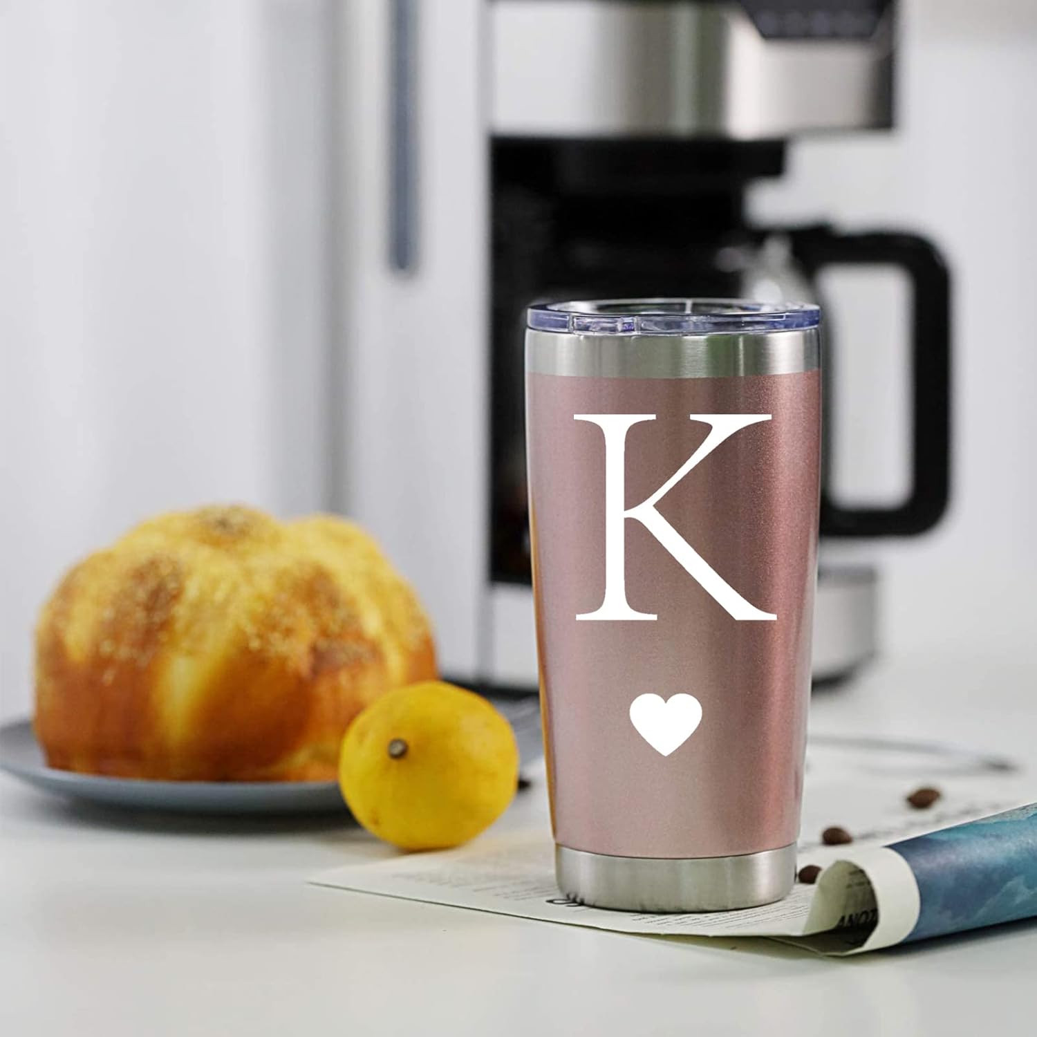 Personalized Initial Gifts 20 Ounces Stainless Steel Travel Car Tumbler Rose Gold Insulted Mug Wedding Bridesmaid Birthday Graduation Gift for Men Women Monogrammed Gift (K) - Image 6