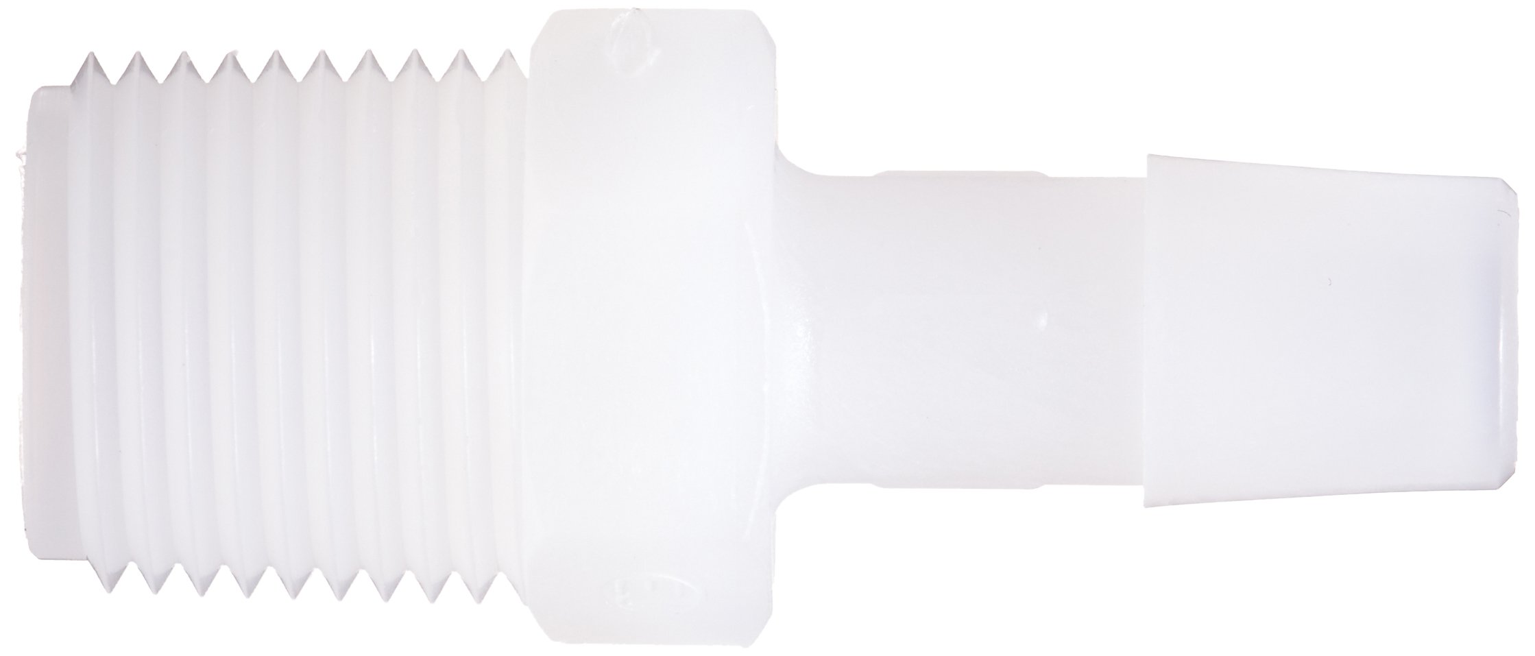 Eldon James A8-10WP White Polypropylene Adapter Fitting, 1/2-14 NPT to 5/8