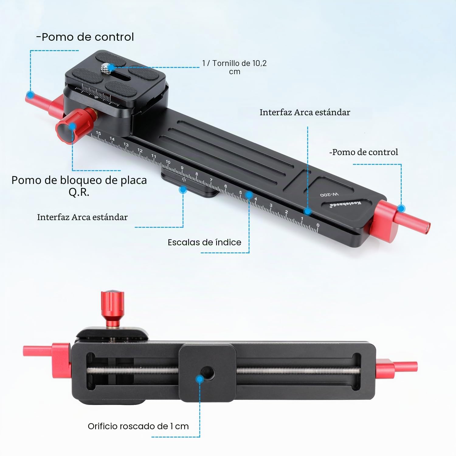 Koolehadao Deslizador de Riel de Enfoque Macro para fotografía Macro de Primeros Planos Riel de Enfoque preciso con Placa QR de 1/4 Compatible con Arca-Swiss para videocámara DSLR W-200