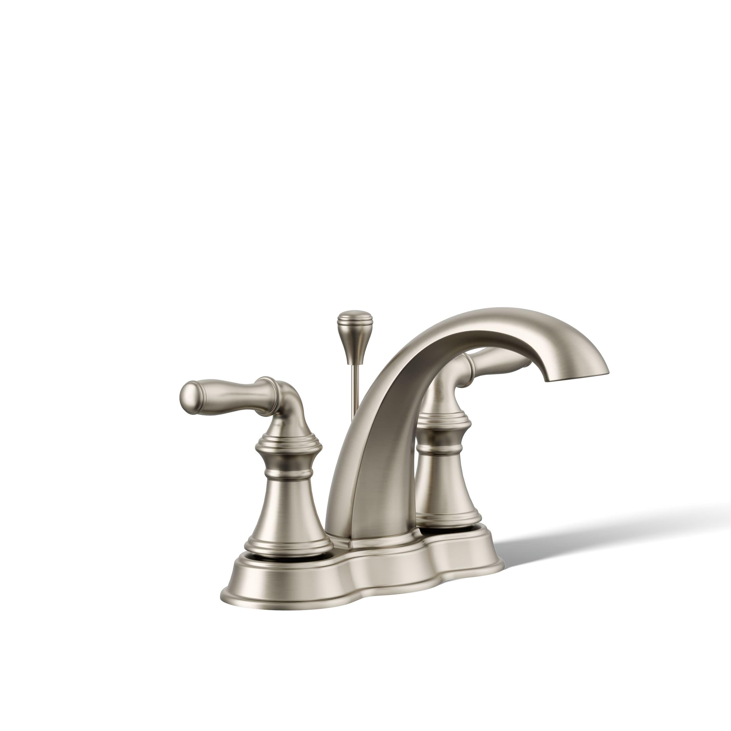 KOHLER K-393-N4-BN Devonshire® Centerset Bathroom Sink Faucet, 3-Hole Installation, 4 Inch Bathroom Faucets with Pop-Up Drain, 2-Handle, 1.2 gpm, Brushed Nickel