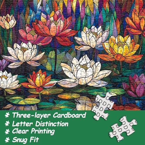 Image of iDream 1000 Pieces Jigsaw Puzzle - Artistic 3D Design, Colorful Wall Decor, Challenging Puzzle Gift for Friends & Family (Stained Glass - Lotus)