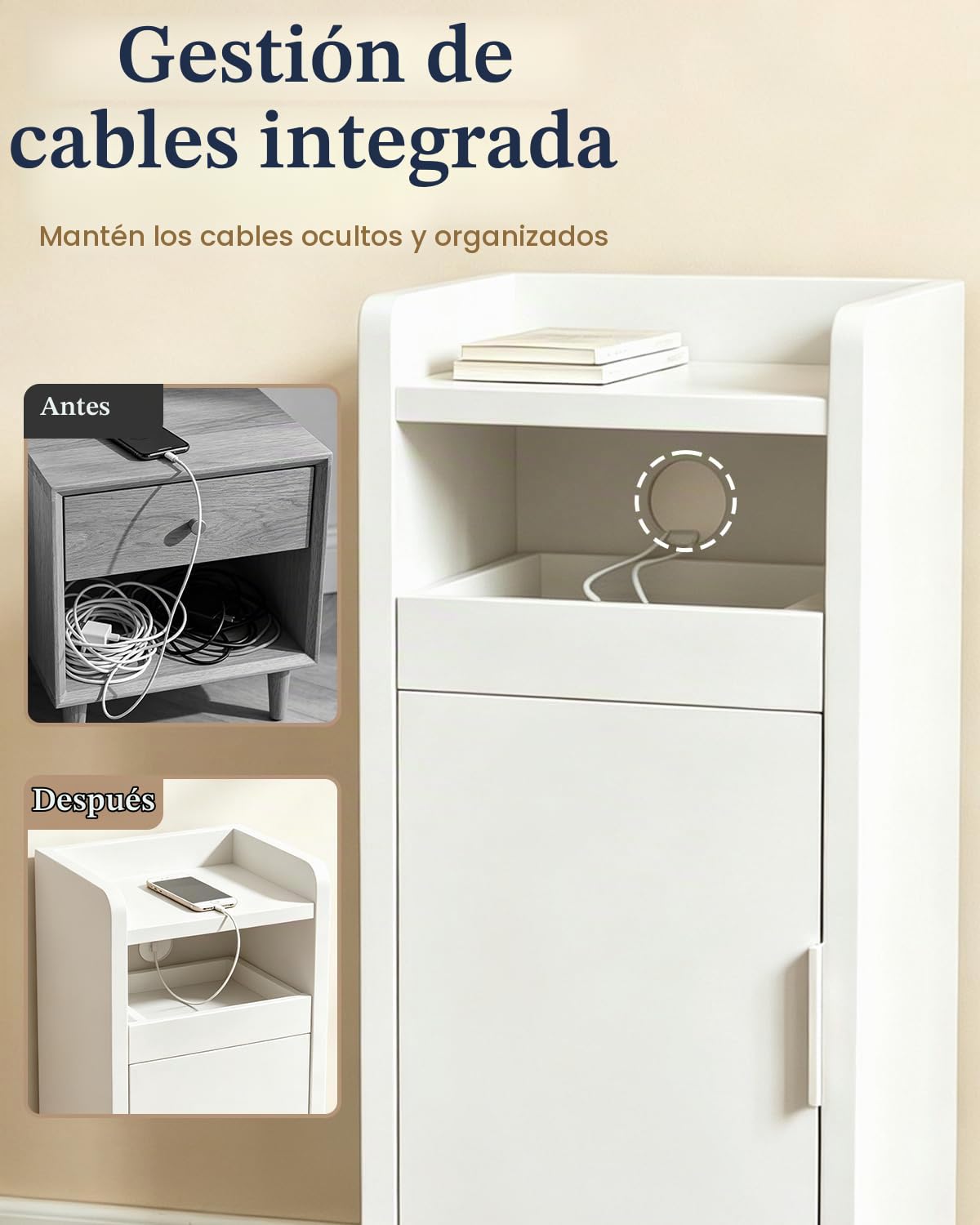 Mesita de noche de 2 plazas de noche estrechas, pequeñas con cajón y puerta, mesita de noche, gestión de cables, mesa auxiliar, ahorro de espacio para sala de estar, dormitorio, 25 x 30 x 61