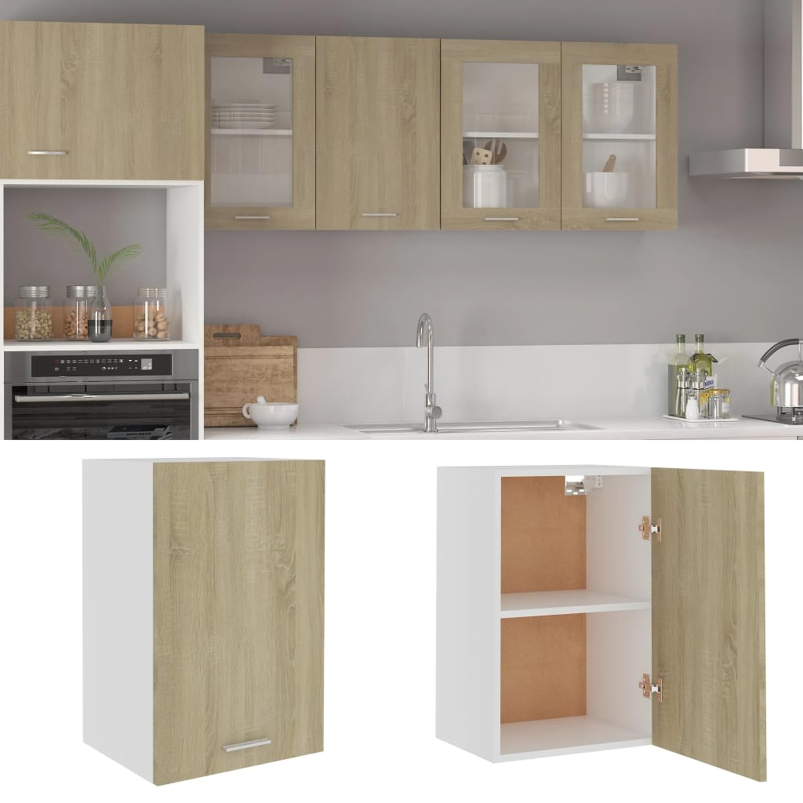 Gecheer Hängeschrank Lyon Sonoma-Eiche 39,5x31x60 cm Holzwerkstoff Wandschrank Lagerschrank Küchenschrank für Kochutensilien Vorräte