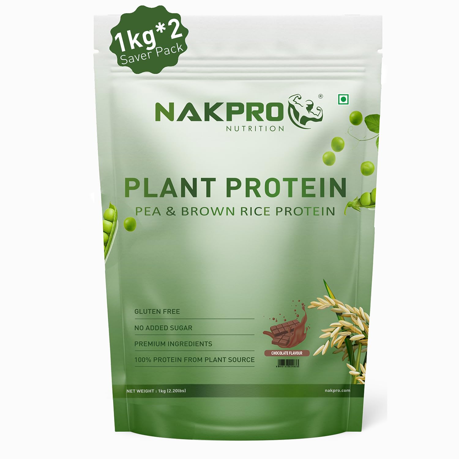NAKPRO Vegan Plant Protein Powder (Pea Protein & Brown Rice Protein), Chocolate - 2kg (1kg*2)| 25.2g Protein, 4.9g BCAA | Easy to Digest | All Essential Amino Acids for Muscle Gain and Recovery (B0DGSZDXC1) Amazon Price History, Amazon Price Tracker