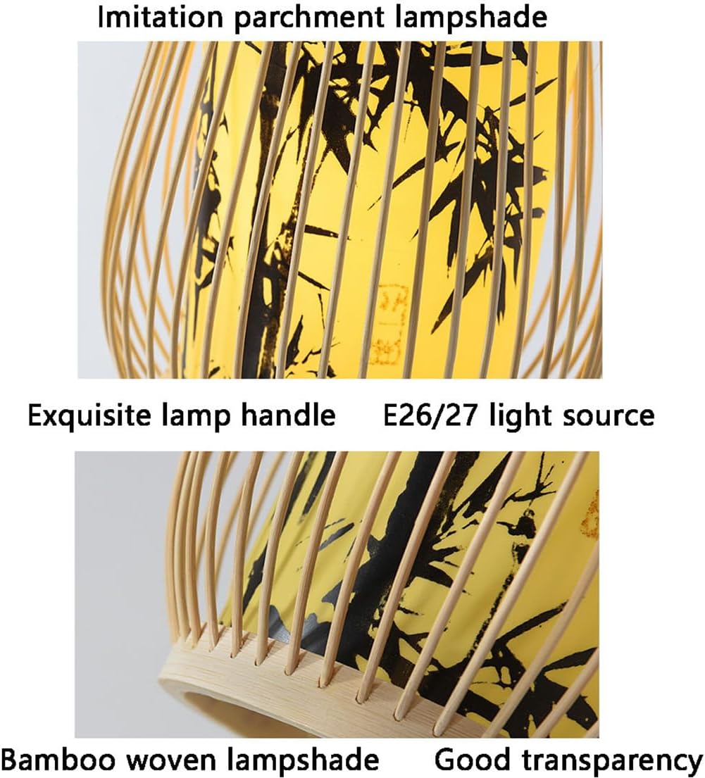 Bamboo Art Light, 7.8Inch Hand-Woven Lamp Shade 1-Pack Boho Design Bamboo Lamp Beige Rustic Island Dining Ceiling Light for Living Room, Kitchen, Farmhouse, Bedroom 1-Light/D