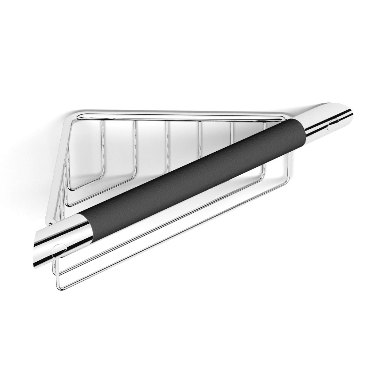 Barre d'appui d'angle avec panier de maintien pour senior et PMR