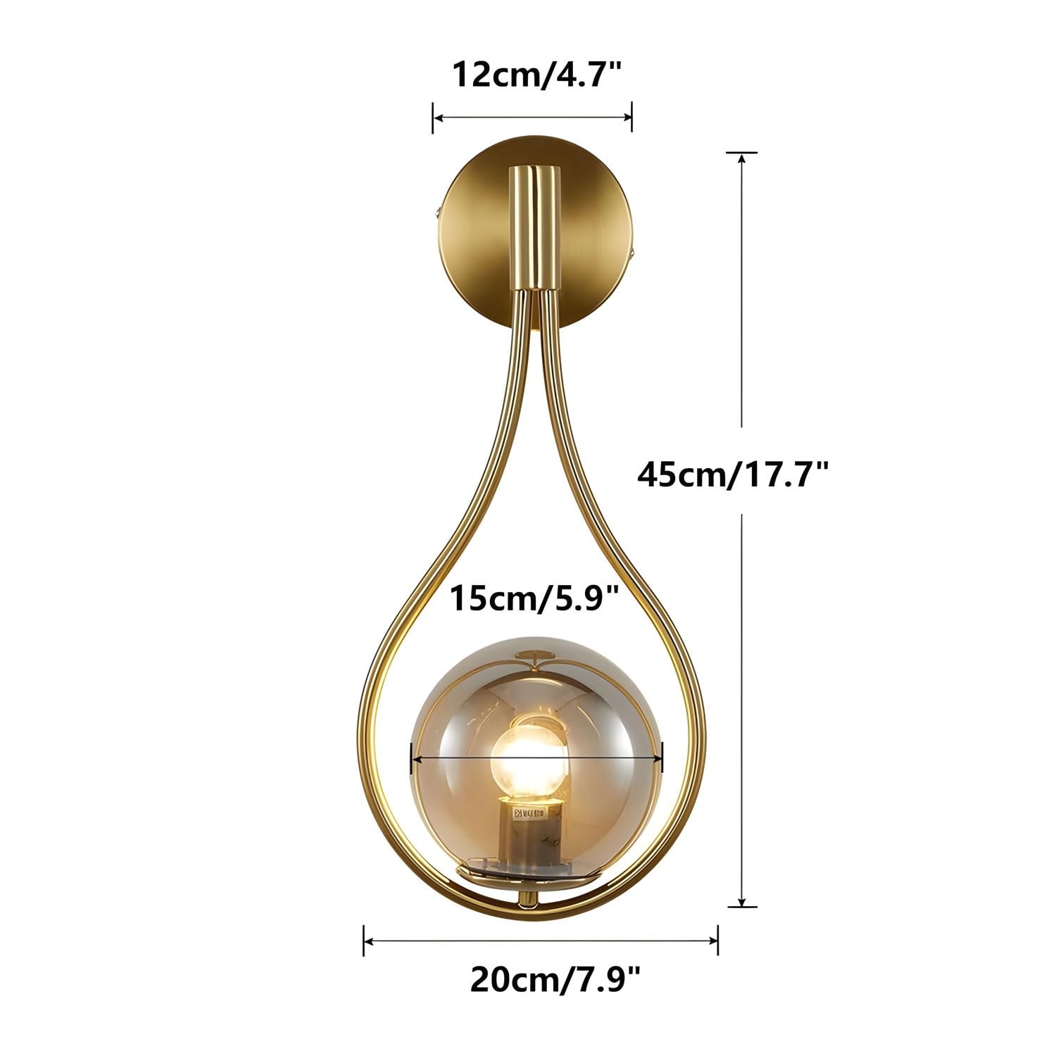 Nowoczesna lampa ścienna LED w złotym metalowym stylu z połowy wieku, złote okrągłe globusy, przydymiona szarość, idealna do czytania w salonie lub sypialni (1 sztuka)