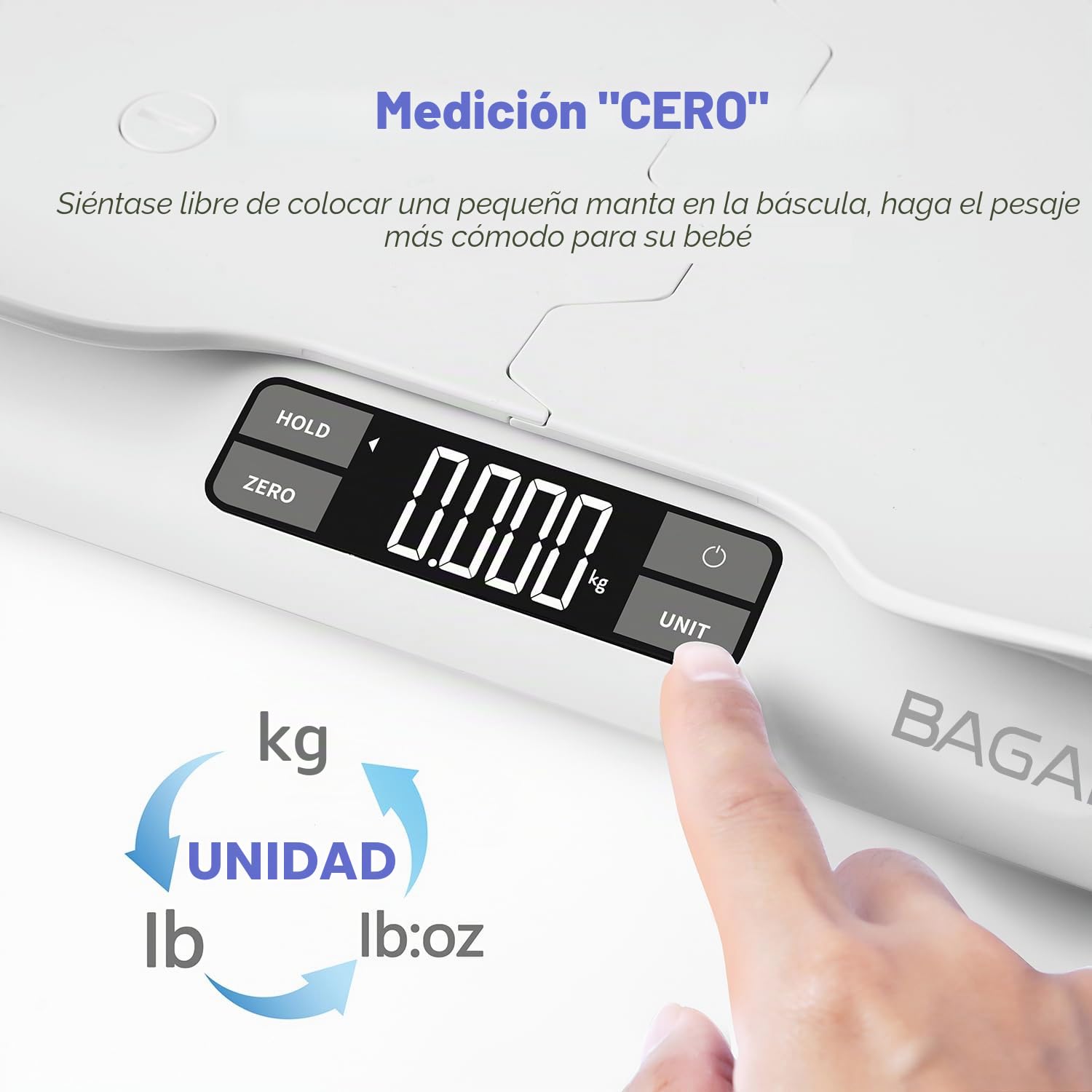 BAGAIL Báscula digital para bebés con bandeja, pantalla LCD grande, tara y retención, multiusos para niños, mascotas o adultos