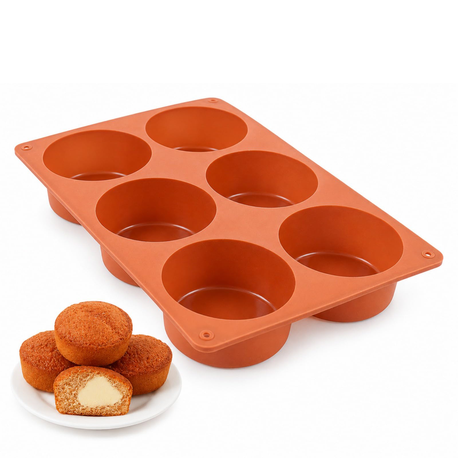6 Cavity Round Silicone Moulds, MKNZOME Silicone Cake Mould Chocolate Mold, Mini Cheesecake Molds Round Cylinder for Muffin Cupcake Cake Pops Candy Jelly Chocolate Cookie Brownie Pudding and Soap — image 1