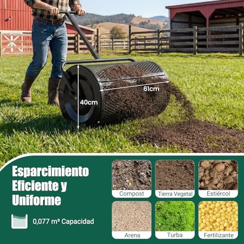 Esparcidor de compost 77L COSTWAY con cesta metálica negra y mango ajustable 8