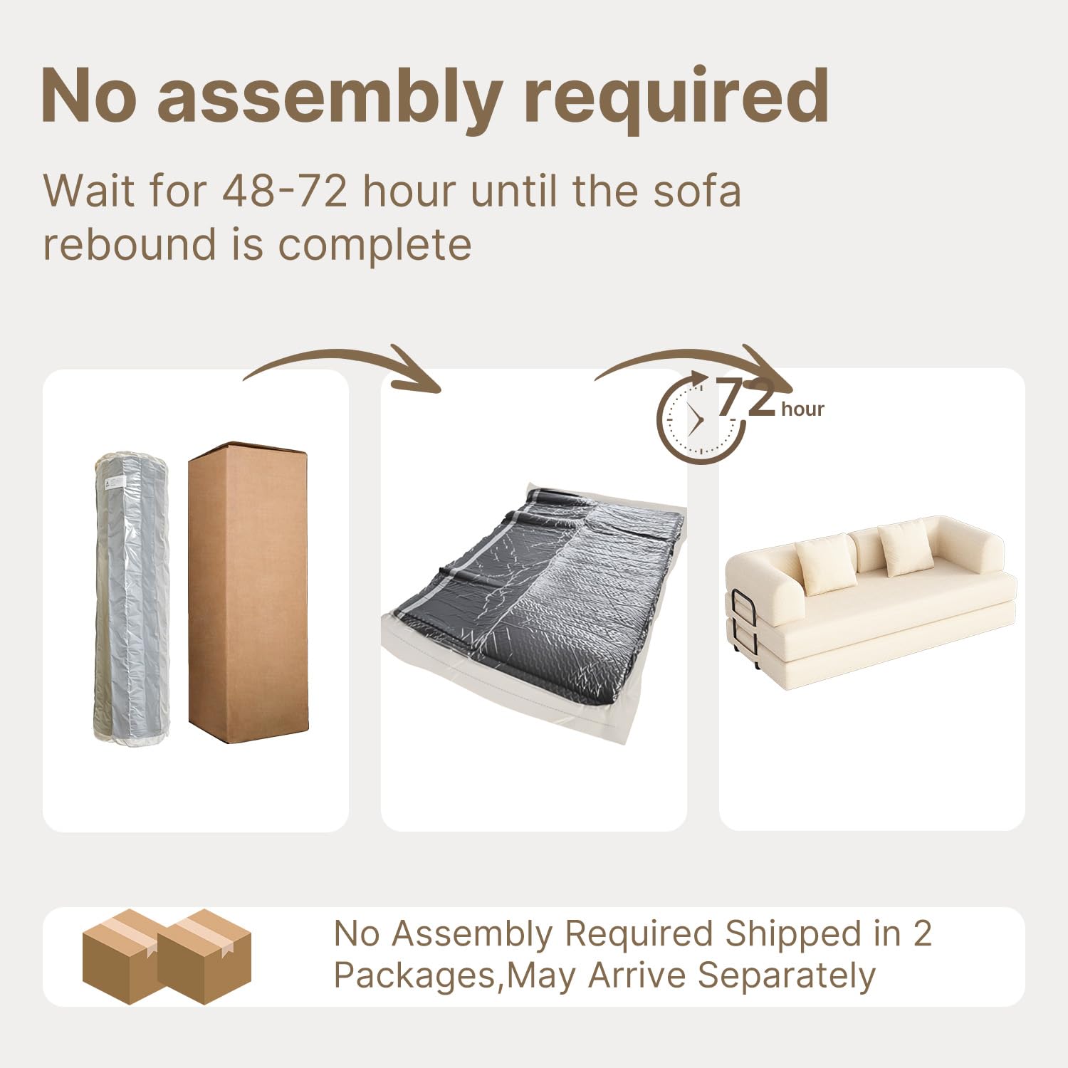 Xbro Sofá Cama 3 Plazas de 200cm,Sofa Modular con 5 configuraciones transformables，Sofa comprimido al vacio(Sin Montaje) de Pana para salón y Dormitorio, Blanco