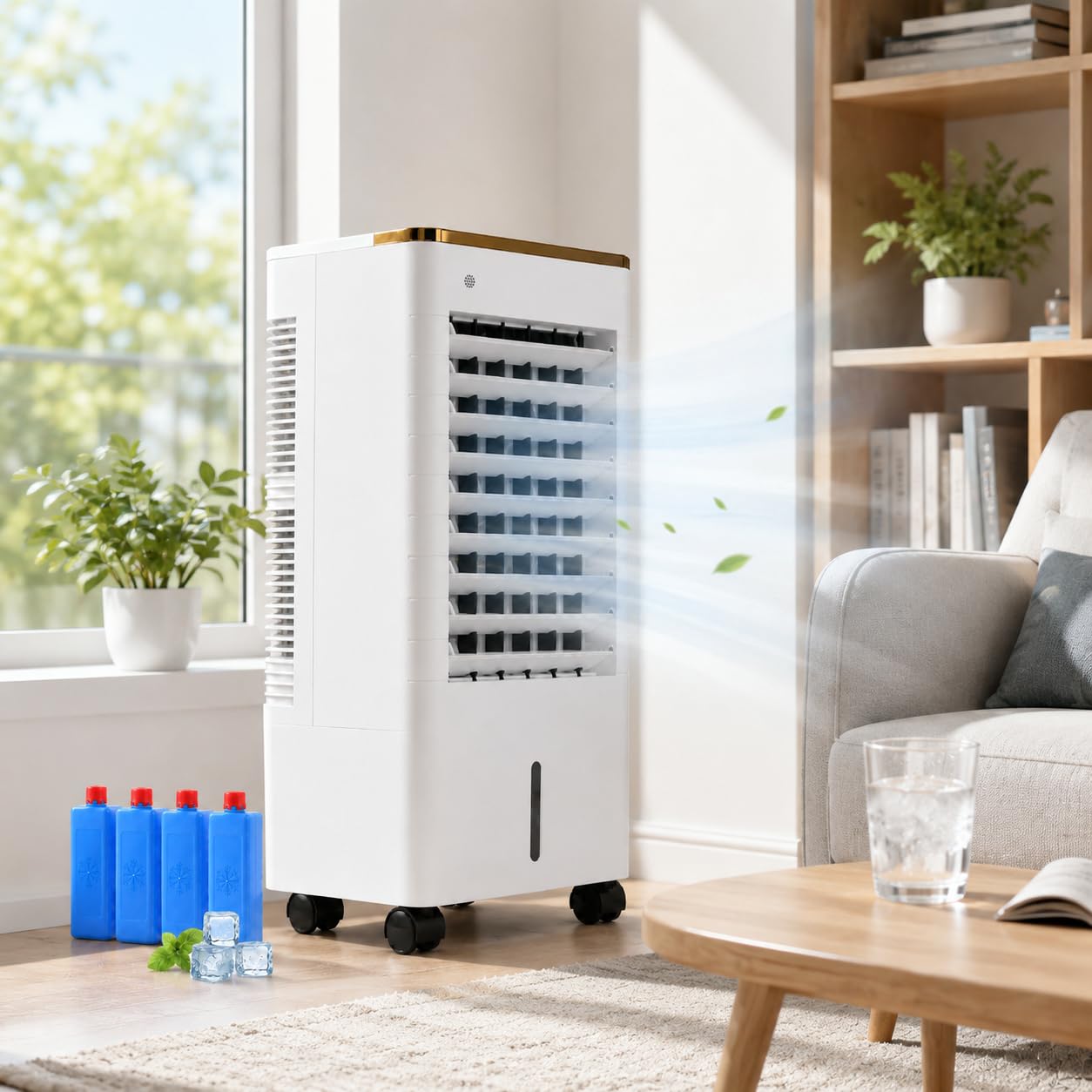 3-in-1 Portable Air Cooler, 75W Evaporative Cooler Fan with 9L Water Tank, 4 Ice Packs, Remote, LED Touch Panel, 3 Speeds, 3 Modes, 12H Timer, Oscillation