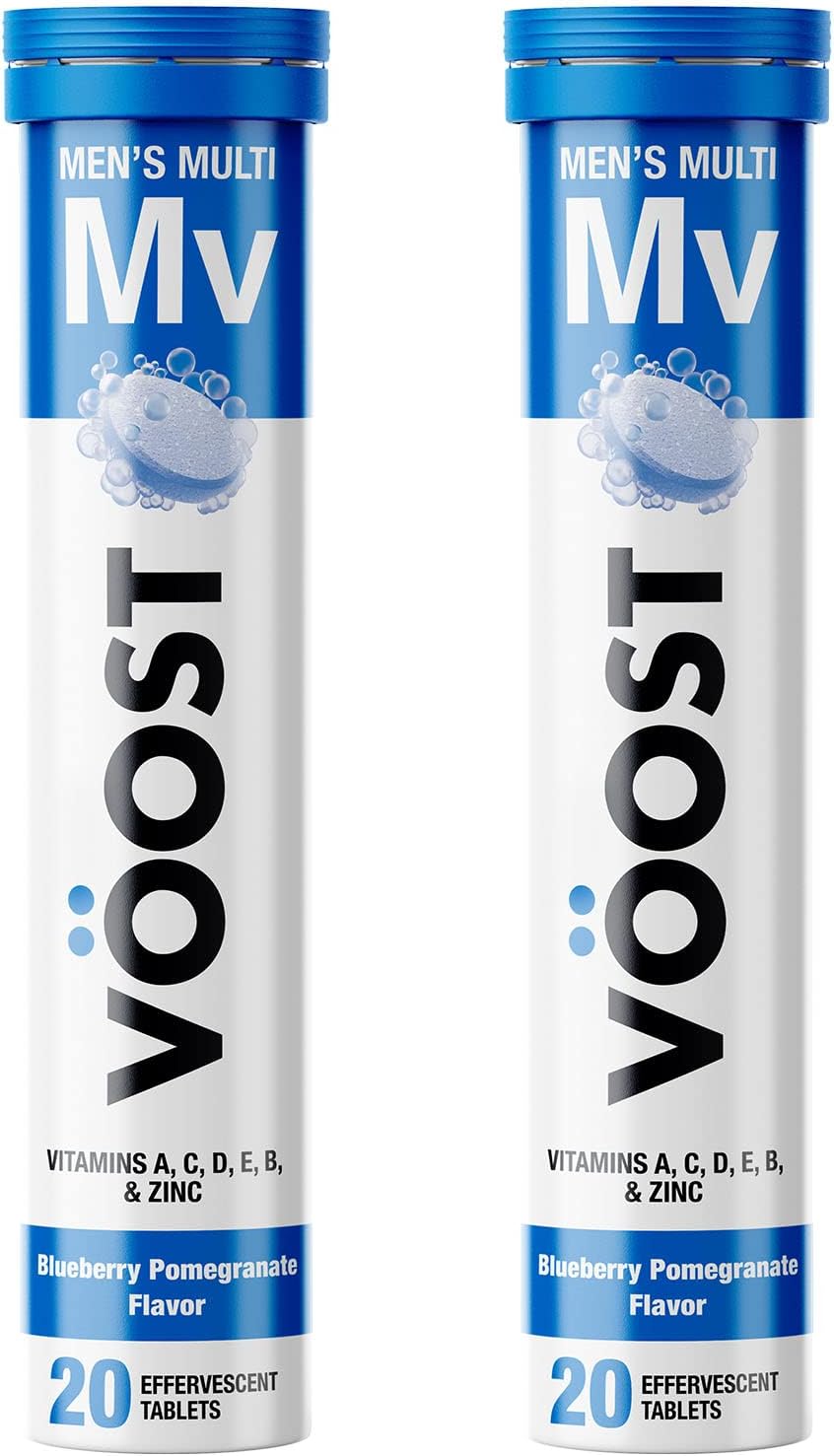 Voost, Multivitamin for Men, with Vitamin A, C, D, E, B, and Zinc, Daily Men's Multivitamin, Effervescent Vitamin Drink Supplement, Low Calorie Vitamin Tablet, Blueberry Pomegranate Flavor, 40 Count