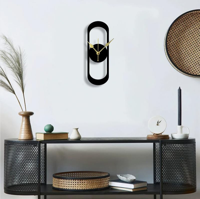 Image of Wall Clock Stylish Metal Analog Wall Clock for Living Room, Bedroom, Office, Kitchen, Home and Hall | Antique Fancy Big Size Modern Wall Watch (Black ST-60, 40 CM)