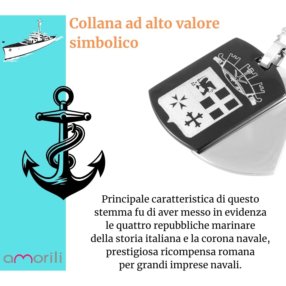 Collana Uomo Marina Militare – Piastra Militare in Acciaio Inossidabile con Simbolo Inciso – Girocollo Dog Tag Stile Militare Elegante e Resistente cll0760b