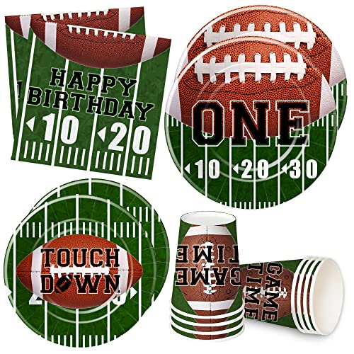 Apowbls Football First Birthday Plates And Napkins Party Supplies - Football Theme 1St Birthday Party Supplies, Plate, Cup, Napkin, First Year Down Football Birthday Party Decorations | Serve 24 #TOP17