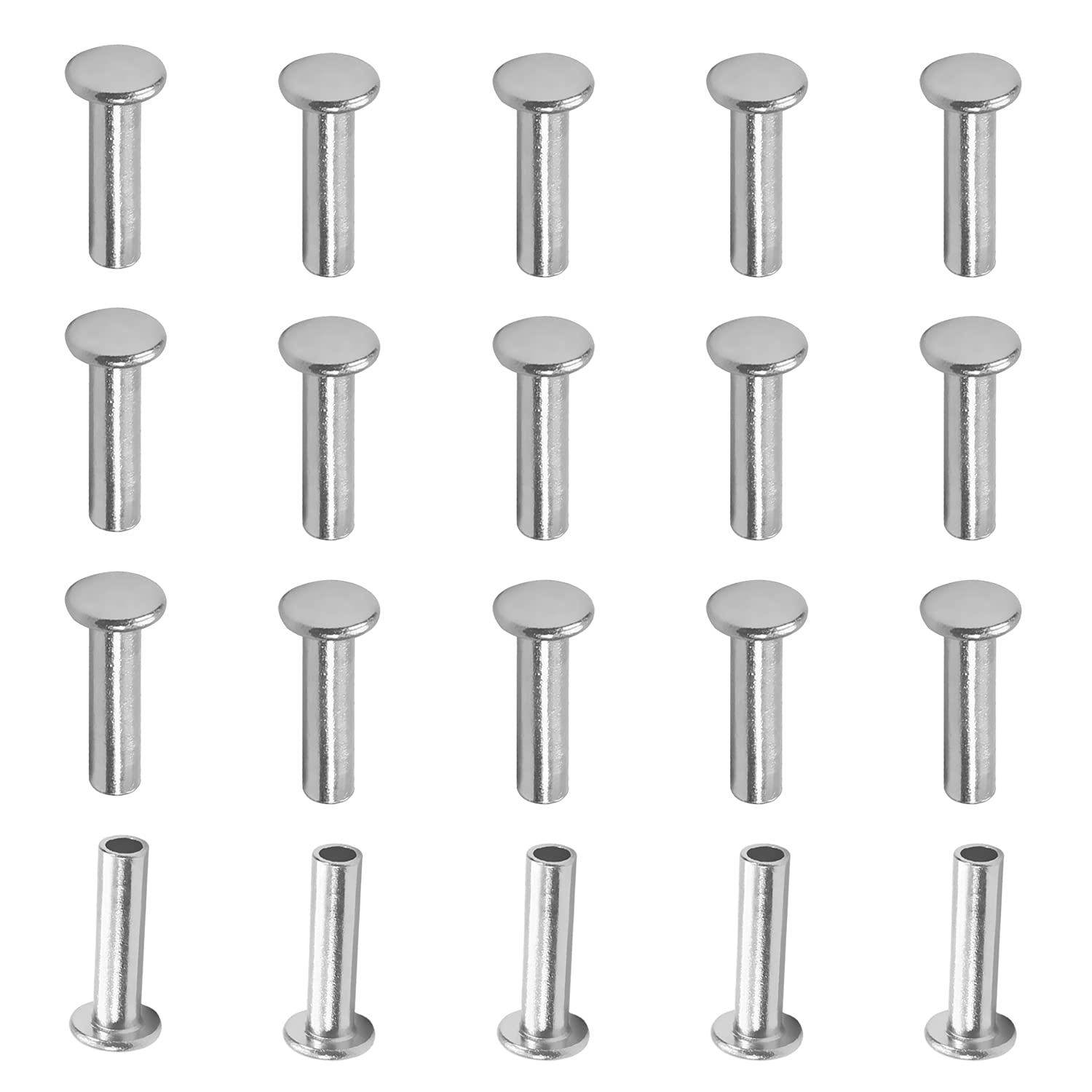 Flat Head Solid Aluminum Rivets Nuts Aluminum Flat Head Semi-Tubular Rivets for Household Automobile Industry Silver Tone 5x20mm 200PCS