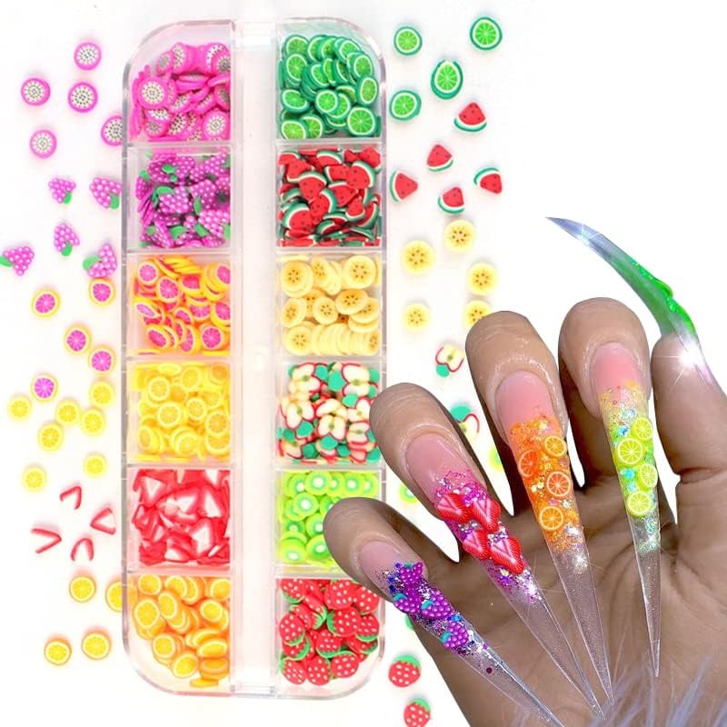 Miniatura 5 de 3 cajas de diseño de uñas de verano Accesorios de uñas de polímero de frutas rodajas de arcilla para uñas diminutas lindas fresas limones copos de