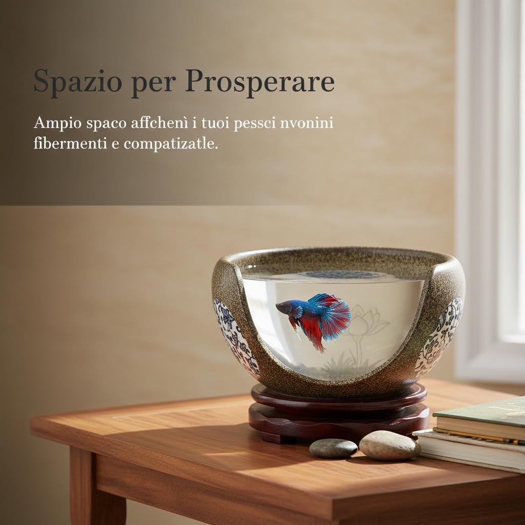 Acquario in Ceramica Finitura Retrò, Piccolo (diametro 24cm | Vasca per pesci, design con motivo, per acquario da tavolo, centrotavola decorativo, per arredamento, per hobby acquariofilo