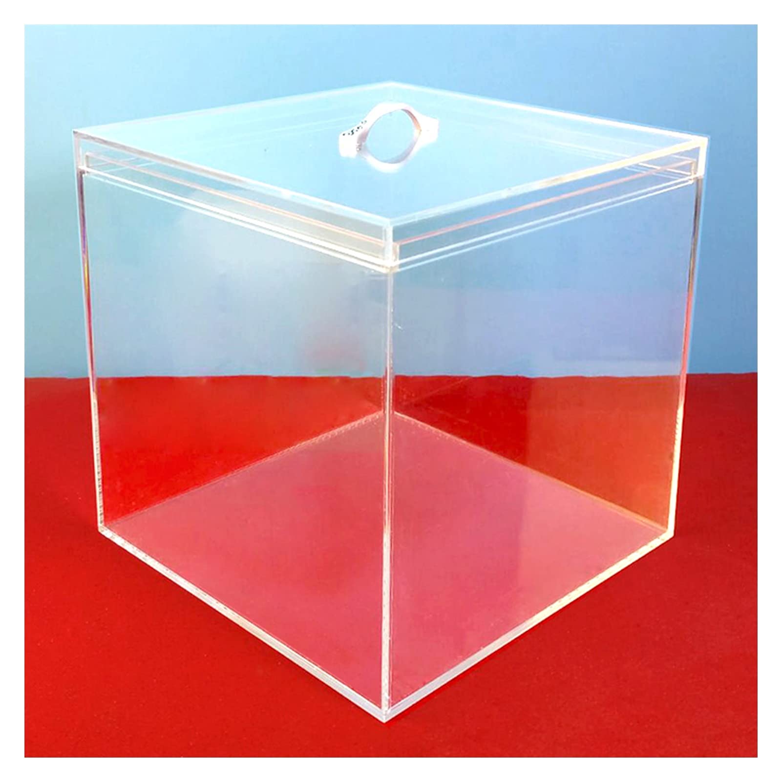 Vitrina acrílica transparente, caja portaobjetos antipolvo con asa, funda decorativa transparente de cubo para visualización de la oficina doméstica, 5 dimensiones