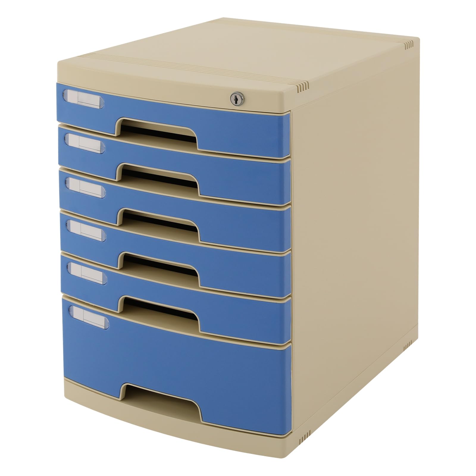 Organizzatore per cassetti da scrivania, in plastica, 6 ripiani, con serratura, per ufficio e casa, per documenti A4, 15,4 x 11,5 x 16,6 pollici (blu)