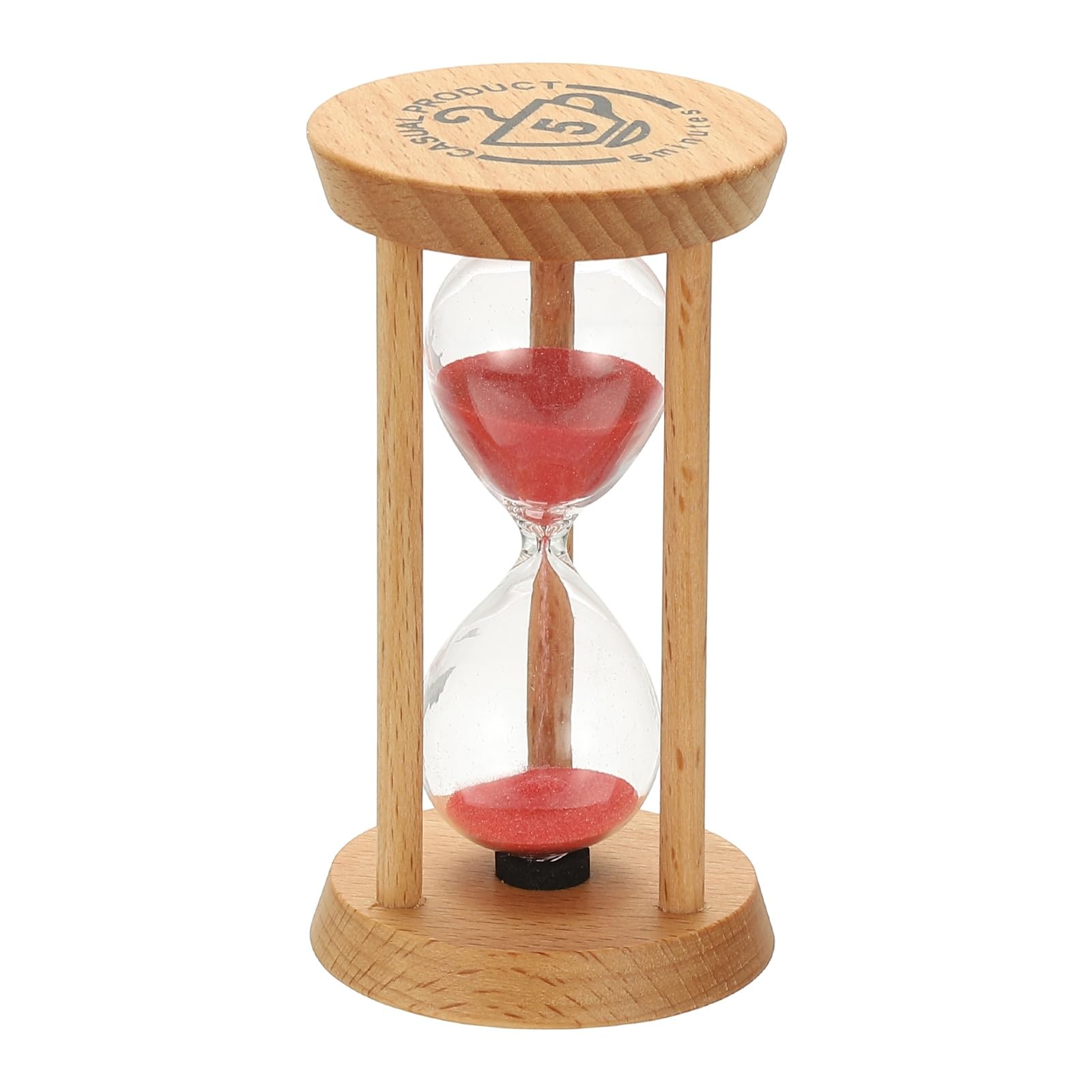 PATIKIL 5 Minutes Sand Timer, 1 Pcs Wooden Sand Watch High Glass Sandglass Timer for Living Room Home Office Restaurant Decoration, Red