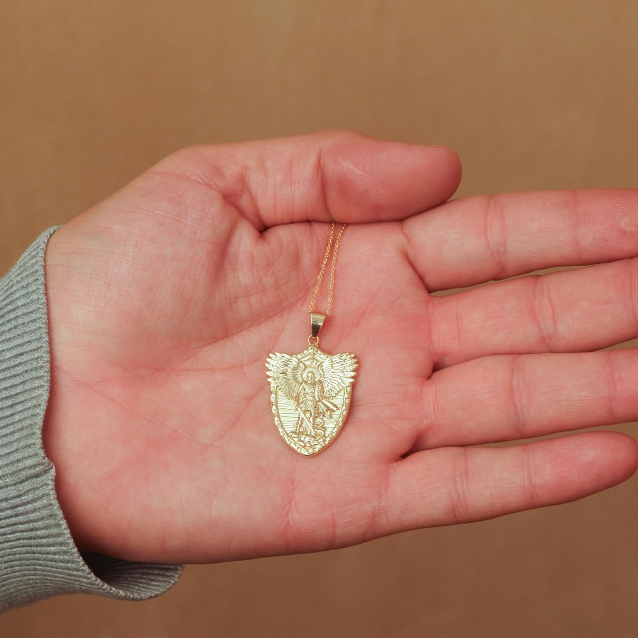 Gold Archangel Saint Michael Protection Pendant Necklace | 10K or 14K Yellow, Rose, or White Gold | Choice of Chain Length/Pendant Only