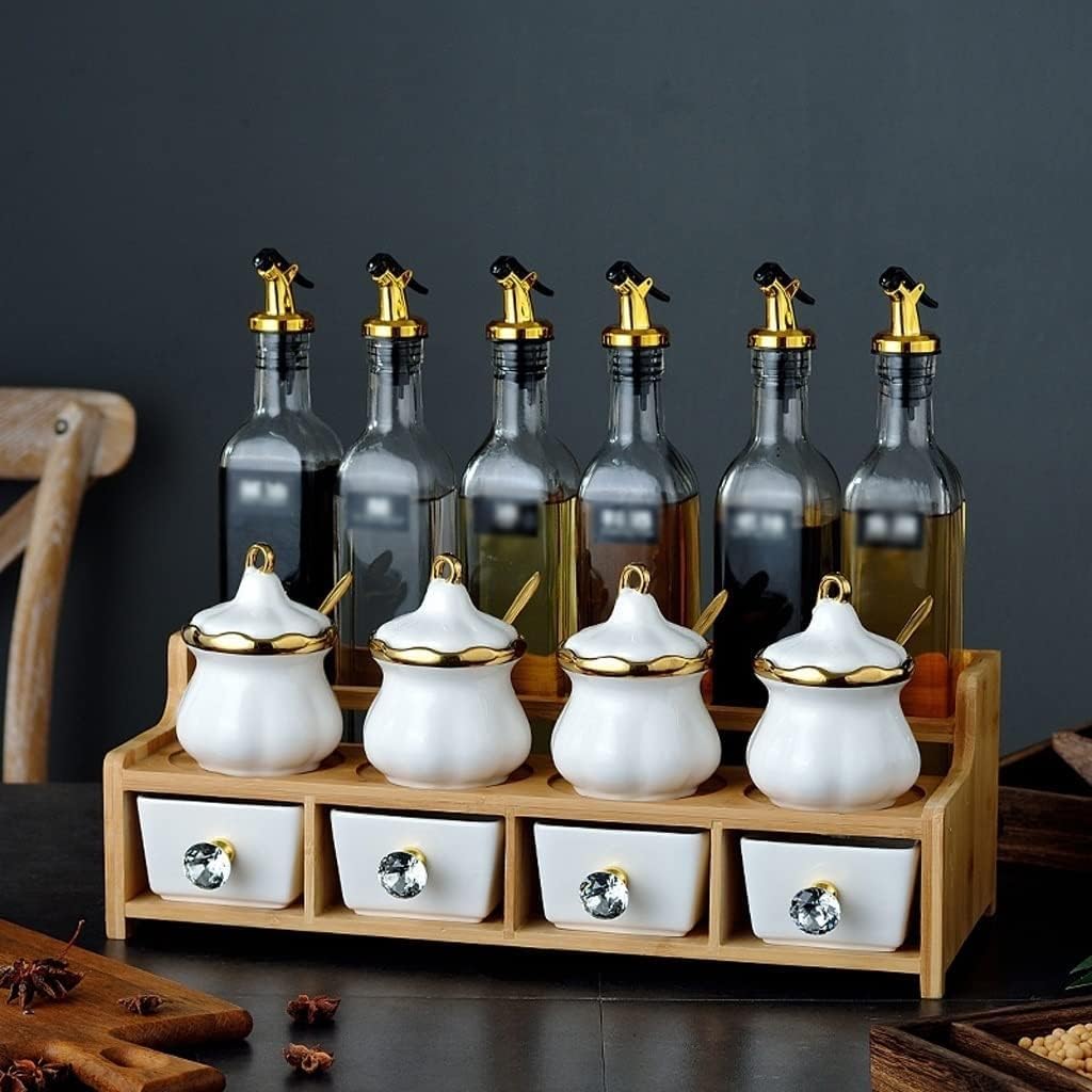 Gewürzdosen, Set – Elegantes Glas und Keramik Salz-, Pfeffer-, Zucker- Soßenbehälter 200 ml, 280, 300, 500 Aufbewahrungsbehälter for Küchengewürze